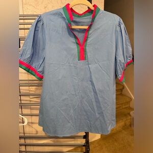 Blue shirt with pink and green trim - xl
